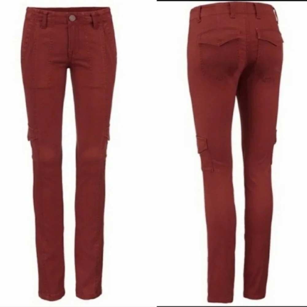 Cabi Cargo Pants Women 4 Rust Red Slim Fit Multi Pocket Utility Trousers